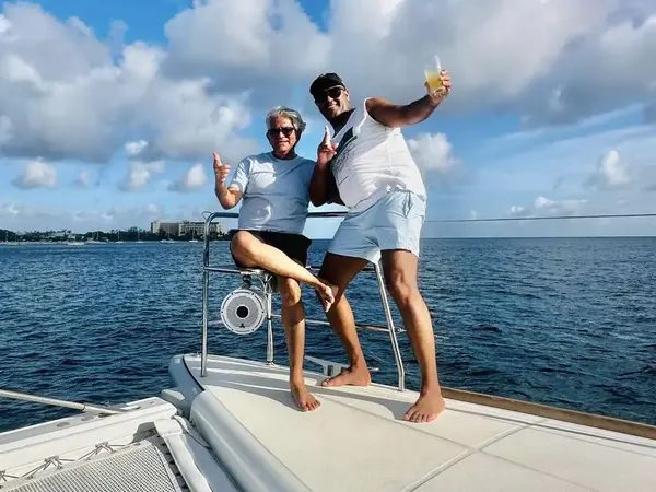 Travel agents Asif Hussain and Hamza Mahi enjoy Barbados