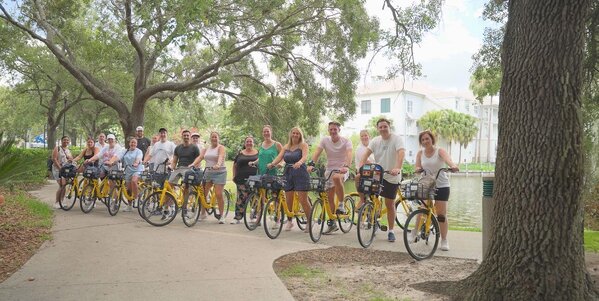 The Destination Unknown group ahead of a bike ride in Celebration, Kissimmee