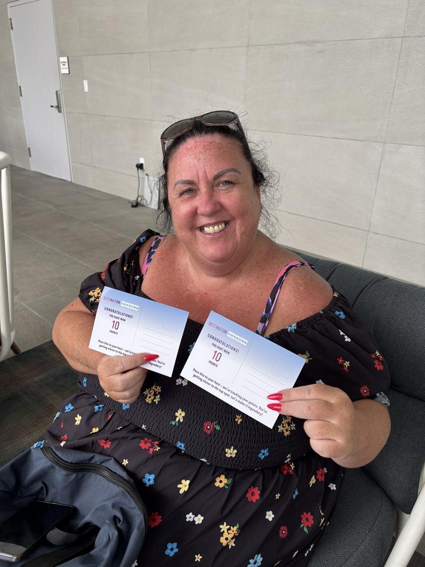 Katie Longstaff happy withher points postcard