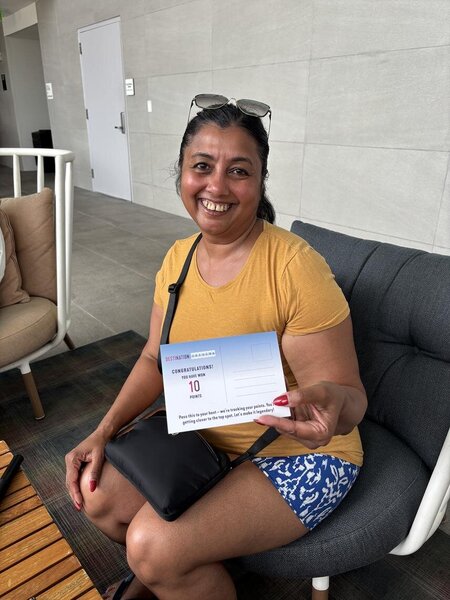 Vidya Kesavan happy with her points postcard