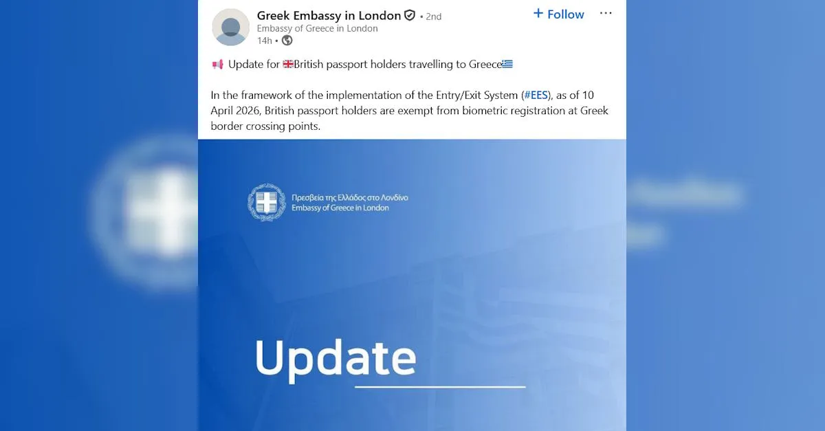 Britons &lsquo;exempt from biometric registration in Greece&rsquo; under EES scheme