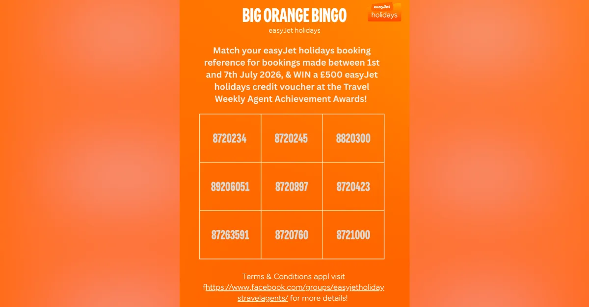 EasyJet holidays shares Big Orange Bingo bingo card